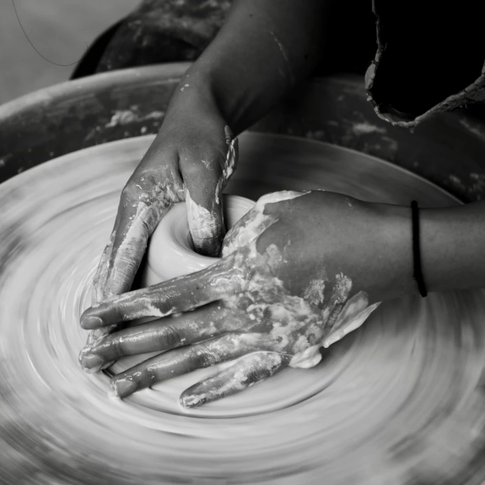 person holding green leaf on gray round plate
